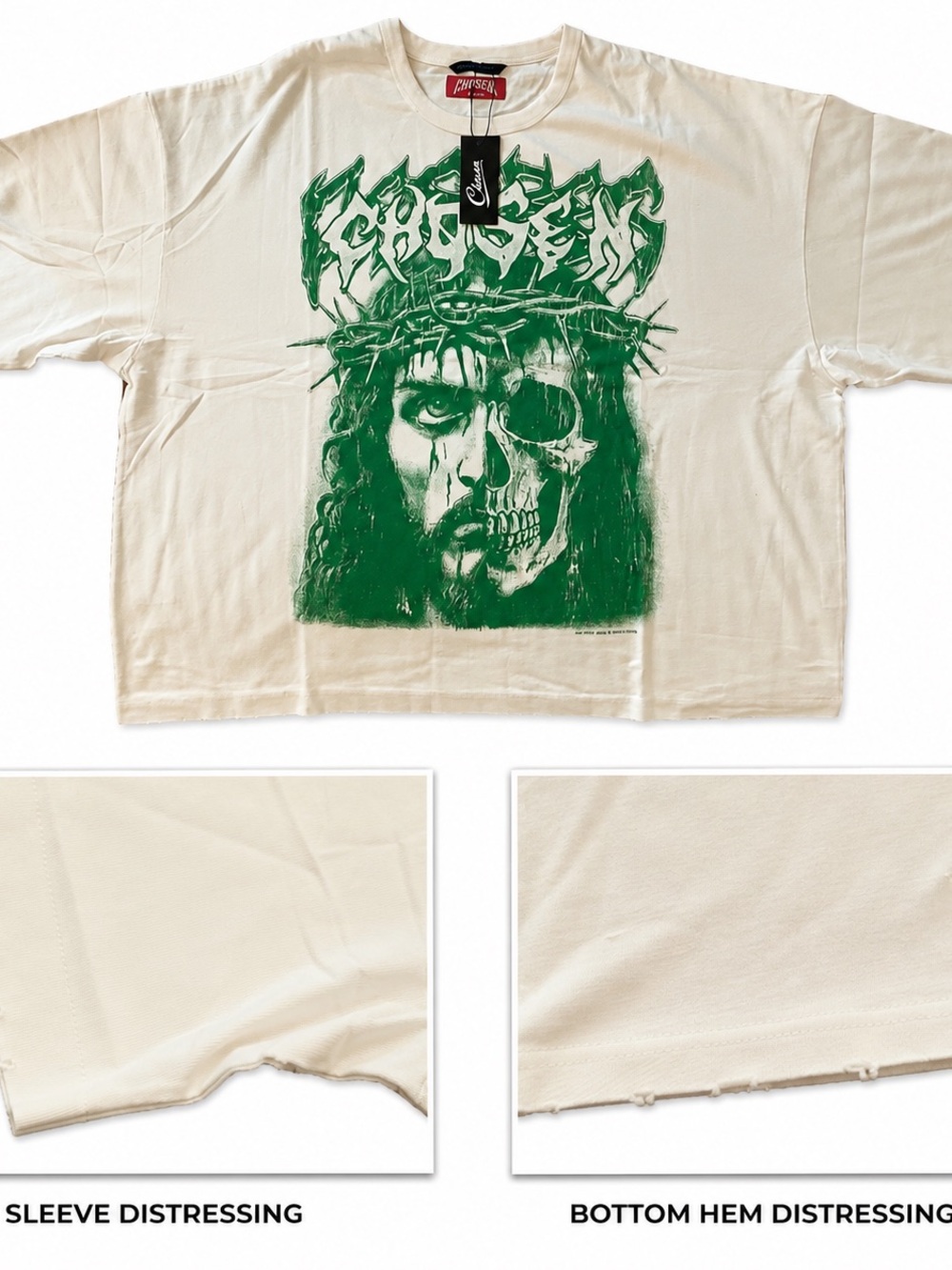 Chosen by Tuchuzy White Tee with Green Graphic Print